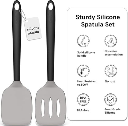 Coukre 2 Pack Silicone Spatula Set, High Heat Resistant, BPA Free Kitchen Spatula, Solid & Slotted Turner for Non-Stick Pans, Sautéing, and Flipping (2, Gray) - Image 2