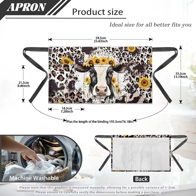 Server Apron with 3 Pockets, Waterproof Oil Waitress Waiter Half Apron for Restaurant Hotel Kitchen Cafe
