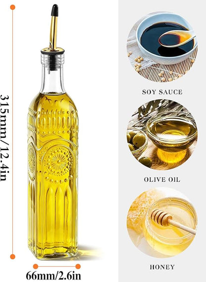 2 Pcs Olive Oil Dispenser Bottle for Kitchen,17oz Clear Glass Cooking Oil and Vinegar Dispenser Set, Coffee Syrup Dispenser with 2 Pourers and 1 Funnel (Two squares) - Image 2