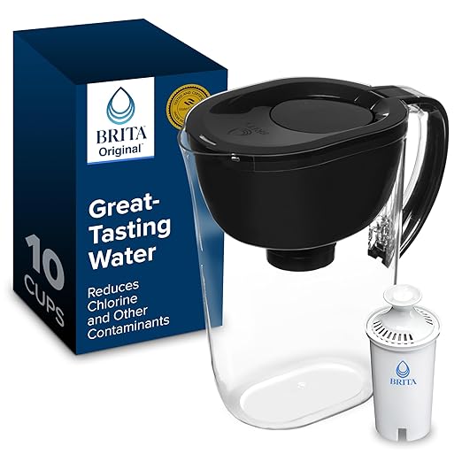 Brita Large Water Filter Pitcher for Tap and Drinking Water with SmartLight Change Indicator, Includes 1 Standard Filter, BPA-Free, Lasts 2 Months, 10-Cup Capacity, Stretch Limo Black by Brita
