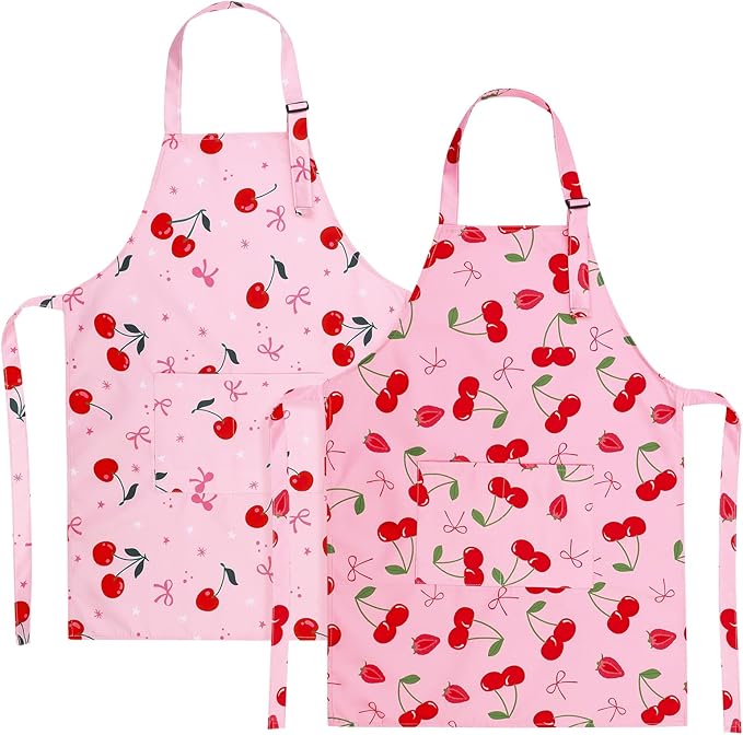 2 Pack Kids Apron, Cute Cooking Aprons, Waterproof Art Apron with Pockets, Toddler Painting Artist Apron Adjustable