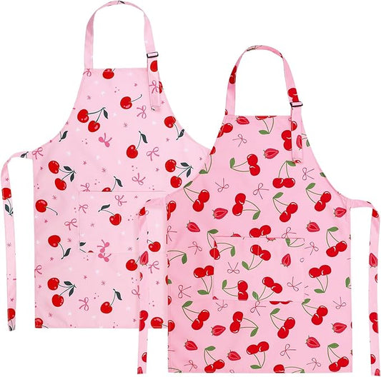 2 Pack Kids Apron, Cute Cooking Aprons, Waterproof Art Apron with Pockets, Toddler Painting Artist Apron Adjustable