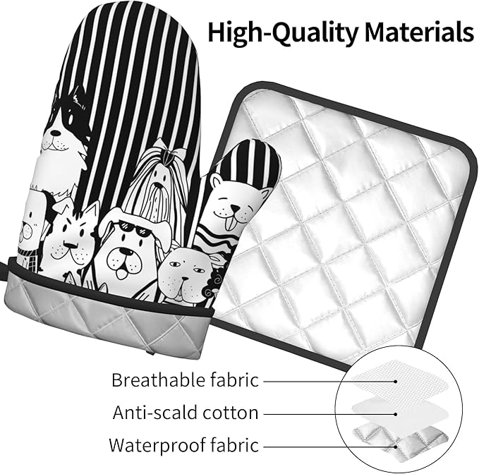 Dog Pot Holders and Oven Mitts - Black Cooking Gloves Hot Pads for Kitchen Fun Chef Gifts for Cooking Lover Cooks - Image 4