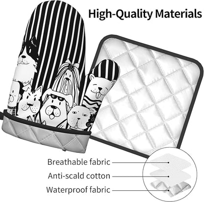 Dog Pot Holders and Oven Mitts - Black Cooking Gloves Hot Pads for Kitchen Fun Chef Gifts for Cooking Lover Cooks - Image 4