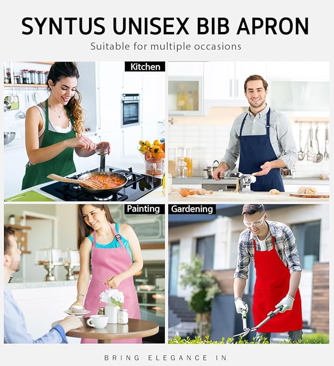 Syntus 12 Pack Bib Apron, Unisex Aprons Adjustable Waterdrop Resistant with 2 Pockets Cooking Kitchen Apron for Chef, BBQ Drawing Apron Bulk, Multi-Color - Image 7