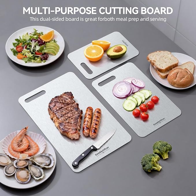Titanium Cutting Boards,100% Pure Titanium Kitchen Cutting Board, Double-Sided Non-Toxic Cutting Board, Ideal for Slicing and Dicing Meats, Features Handle, Dishwasher Safe,16"L*10"W - Image 2