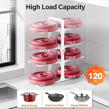 MUDEELA 8-Tier Pots and Pans Organizer under Cabinet, Heavy Duty Adjustable Pot Pan Organizers inside Cabinet, Kitchen Cabinet Organizers and Storage Pot Rack for Big Stockpots, Heavy Cookware, White - Image 3