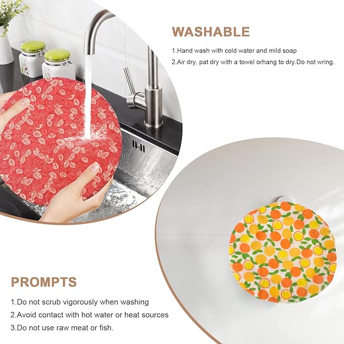 Reusable Bowl Covers for Bread Proofing - Beeswax Bowl Covers Reusable 3 Set, Cotton Blend Stretch Design, Fits 4-13 Inch Bowls, Shower Caps for Sourdough Bread, Dough Proofing & Food Storage（Leaves）