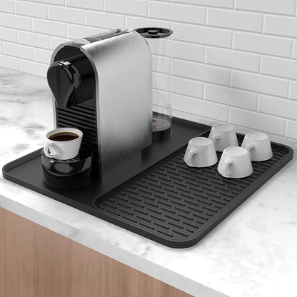 Silicone Coffee Mat,16''x16'' Coffee Bar Mat with Detachable Dish Drying Mat for Kitchen Countertops,Coffee Bar Accessories Fit Under Coffee Maker Coffee Machine Coffee Pot Espresso Machine Dish Rack by Garolue