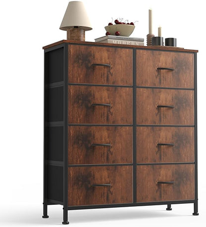 Sweetcrispy Dresser for Bedroom with 8 Storage Drawers, Large Fabric Storage Tower Organizer, Chest of Drawers with Metal Frame Wooden Top for Closet, Living Room, Entryway, Tank
