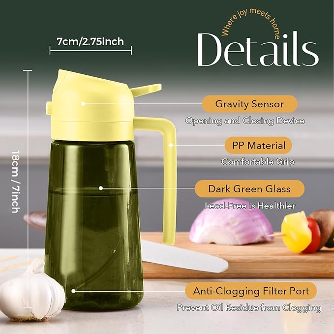YARRAMATE 16oz/470ml Light-Blocking Dark Oil Sprayer for Cooking, 2 in 1 Olive Oil Dispenser Bottle for Kitchen, Premium Dark Green Glass Oil Bottle, Food-Grade Oil Mister for Air Fryer, BBQ (Pomelo) - Image 9