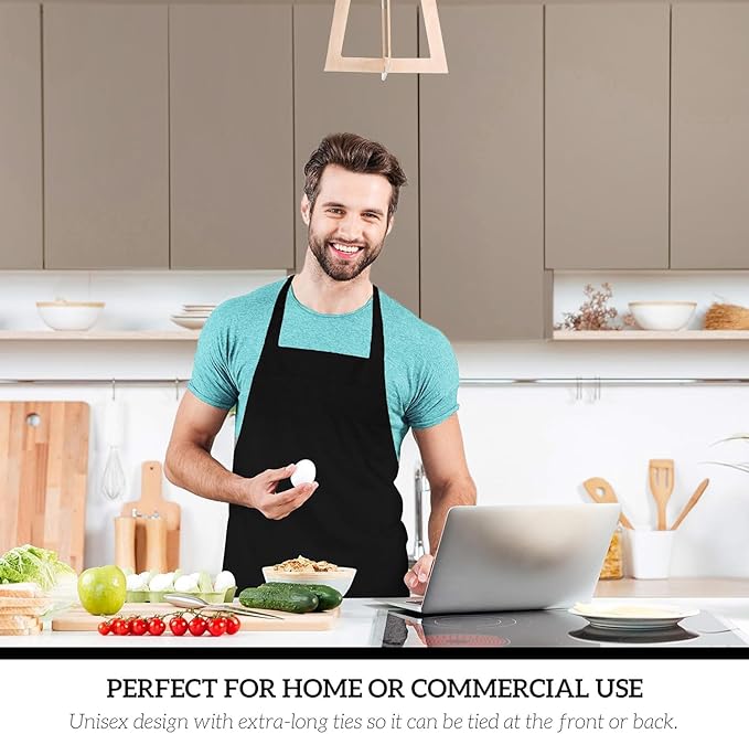GREEN LIFESTYLE 12 Pack Professional Chef Apron – Grilling Aprons for Men, Waterproof Cooking Aprons for BBQ, Work or Restaurant Use, Kitchen Aprons for Women – Black, No Pockets - Image 6