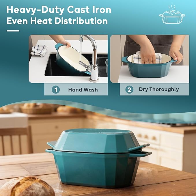 Enameled Cast Iron Sourdough Bread Oven – Dutch Oven for Sourdough, Oval Cast Iron Bread Pan with Lid，Loaf Cast Iron Dutch Oven for Baking (3.3QT-Blue） - Image 5