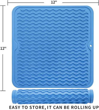MicoYang Silicone Dish Drying Mat for Multiple Usage,Easy clean,Eco-friendly,Heat-resistant Silicone Mat for Kitchen Counter or Sink,Refrigerator or Drawer liner Lichen BlueL M 12 inches x 12 inches - Image 2