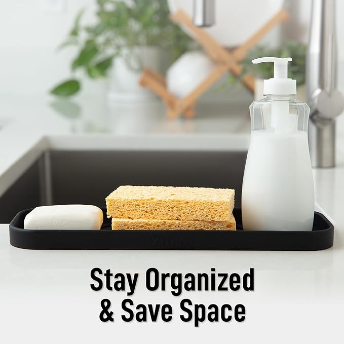 Zulay Kitchen Large Silicone Sponge Holder (12x4) – Flexible Sink Organizer Tray for Kitchen & Bathroom – Multipurpose Soap Dish for Sponges, Makeup, Trinkets & More (Black) - Image 6