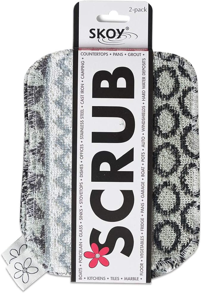 Skoy Scrub, 2-pack Reusable, Non-Scratching Dish Scrubber for Kitchen and Household Cleaning, Planet-Friendly, Dishwasher Safe Soft Scrub, Monochromatic Colors by Skoy