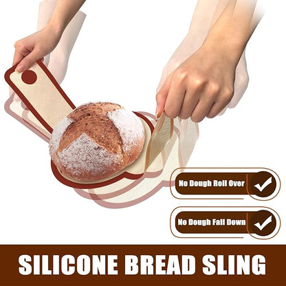 Silicone Bread Sling for Dutch Oven, Non-Stick & Easy to Clean Bread Baking Mat Set, 2 Pcs Reusable Bread Sling with Long Handle to Transfer Sourdough (Red, 2PCS Round) - Image 5