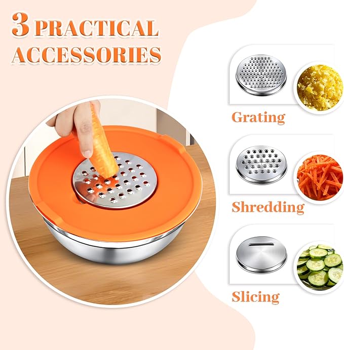 21PCS Mixing Bowls with Lids Set - 7 Nesting Mixing Bowls, 3 Graters, 11 Baking Tools, Lids, Stainless Steel Mixing Bowl for Mixing & Baking, Size 0.7/1.1/1.5/2.1/3.5/4/4.5 QT, Colorful - Image 3