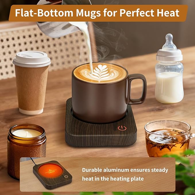 VOBAGA Coffee Mug Warmer for Desk with Auto Shut Off & 3-Temp Settings, Coffee Cup Warmer with Smart Safety Alert Home Office Accessory, Perfect for Coffee, Tea, Milk (Wood) - Image 7