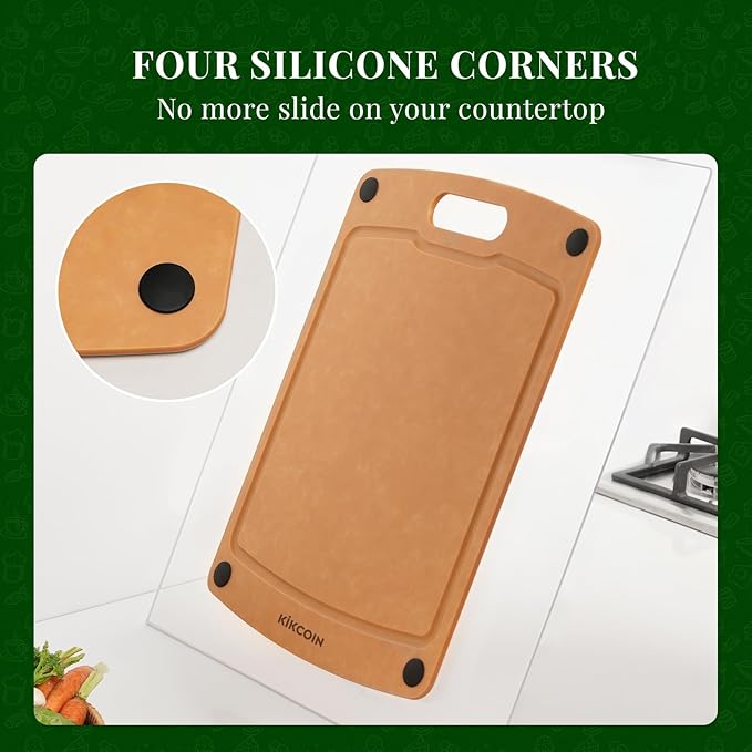 Kikcoin Wood Cutting Board, Cutting Boards for Kitchen Dishwasher Safe Non-slip Chopping Board with Juice Groove, Wood Fiber Composite Cutting Board with Handle, 17.3"*12.8" - Image 5