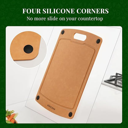 Kikcoin Wood Cutting Board, Cutting Boards for Kitchen Dishwasher Safe Non-slip Chopping Board with Juice Groove, Wood Fiber Composite Cutting Board with Handle, 17.3"*12.8" - Image 5