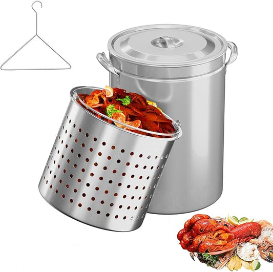 Bonnlo 44QT Turkey Fryer Pot with Steamer Basket, Lid & Lifting Hook, Stainless Steel Seafood Boil-Pot for Lobster, Crab & Shrimp, Heavy-Duty Deep Stockpot for Outdoor Boiling, Cooking & Frying