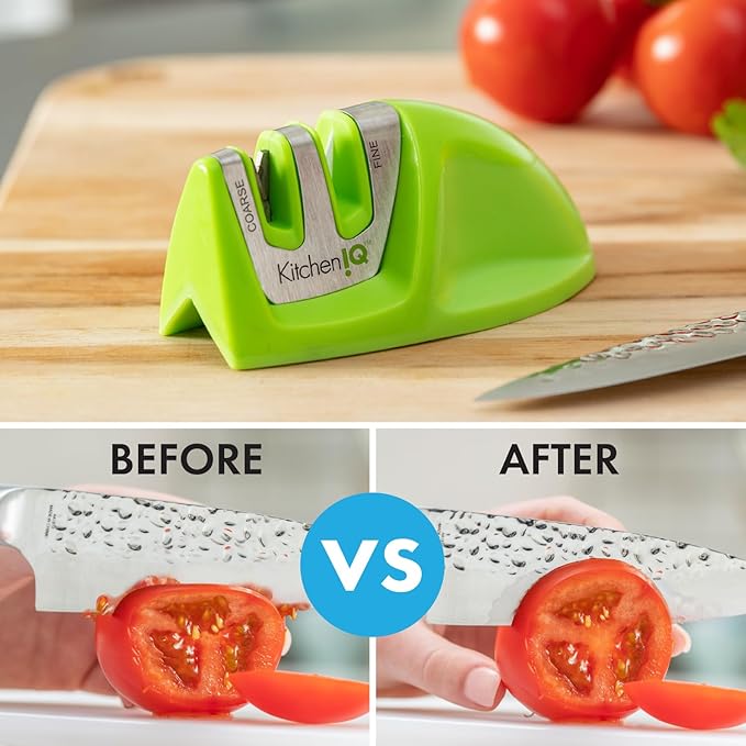 KitchenIQ 50881 - Edge Grip 2-Stage Knife Sharpener - Green - Coarse & Fine Sharpeners -Compact for Easy Storage - Stable Non-Slip Base - Soft Grip Rubber Handle - Straight & Serrated Knives - Image 3