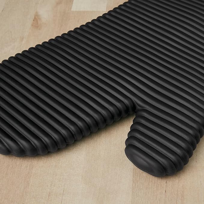 KITCHENAID Ribbed Soft Silicone Oven Mitt 2-Pack Set, Matte Black, 7.5"x13" - Image 3