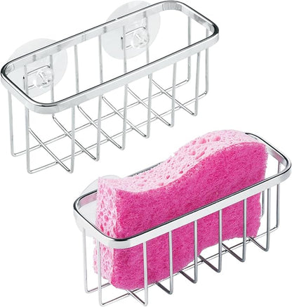 iDesign Stainless Steel Suction Sponge Holder, Kitchen Sink Sponge Caddy Organizer, 2-Pack, Polished by iDesign