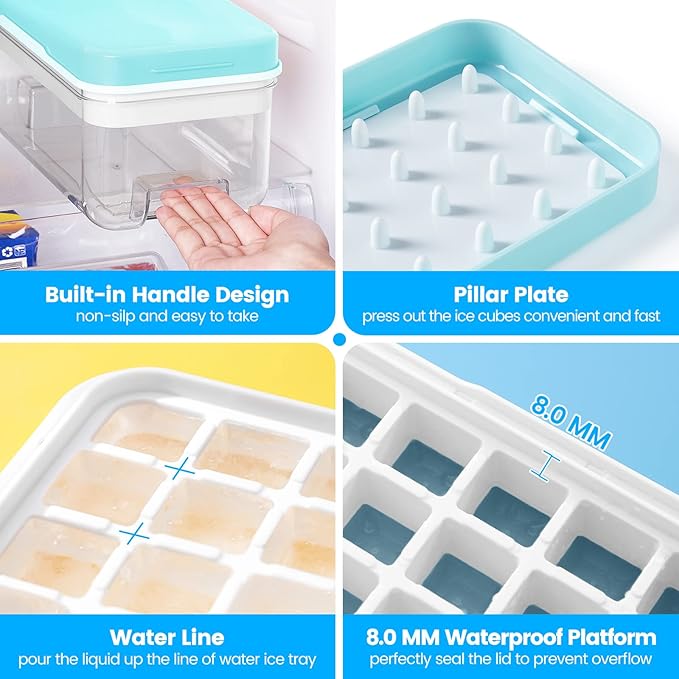 Ice Cube Tray with Lid and Bin, PHINOX 96 pcs Ice Trays for Freezer, Ice Cube Trays for Freezer with 3 trays, Container, Lid & Ice Scoop, BPA Free - Image 5
