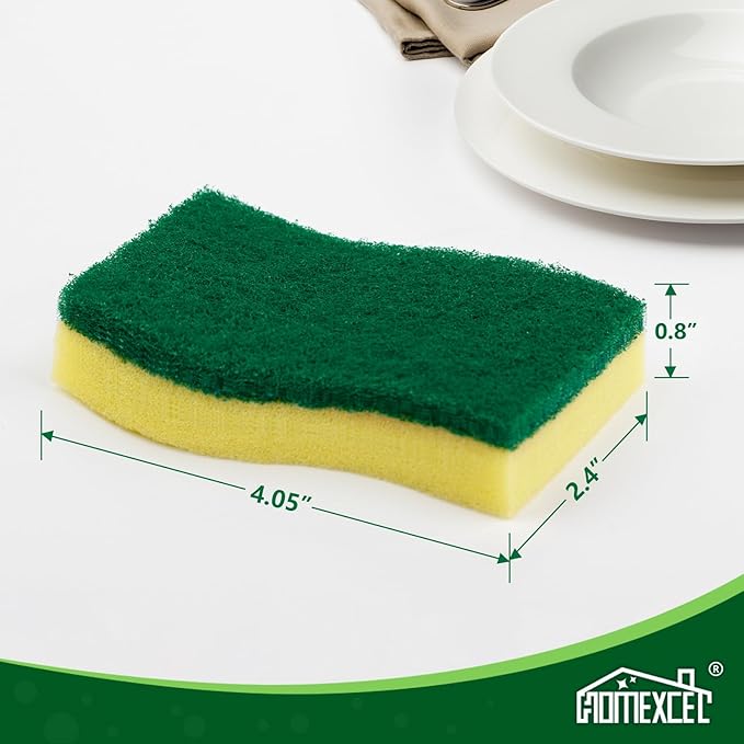 HOMEXCEL Sponges Kitchen 24pcs Heavy Duty for Dishes, Yellow Scrub Cleaning Sponge for Non-Coated Cookware, Dishes, Pots, Pans, Dual Sided Dish Sponge for Kitchen, Household, Bathroom - Image 7
