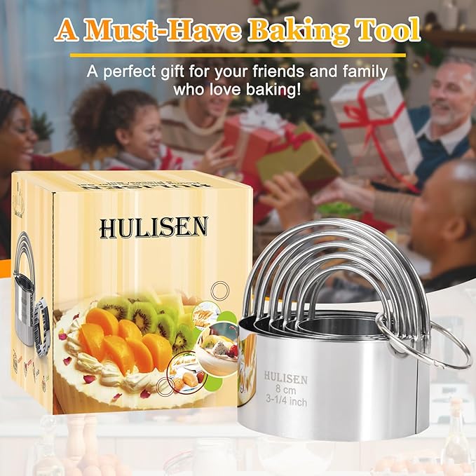 HULISEN Biscuit Cutter Set (5 Pieces/Set), Round Cookies Cutter with Handle, Professional Baking Dough Tools, Gift Package - Image 6