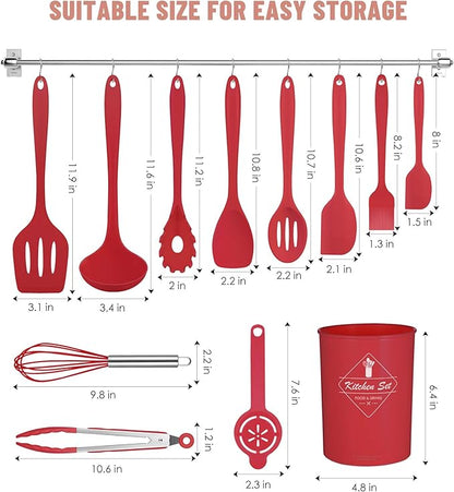 Pranski Kitchen Utensils Set-12 Pieces Silicone Cooking Utensils Set (Dishwasher Safe) 392°F Heat Resistant Spatula Set, Nonstick Cookware - Image 2