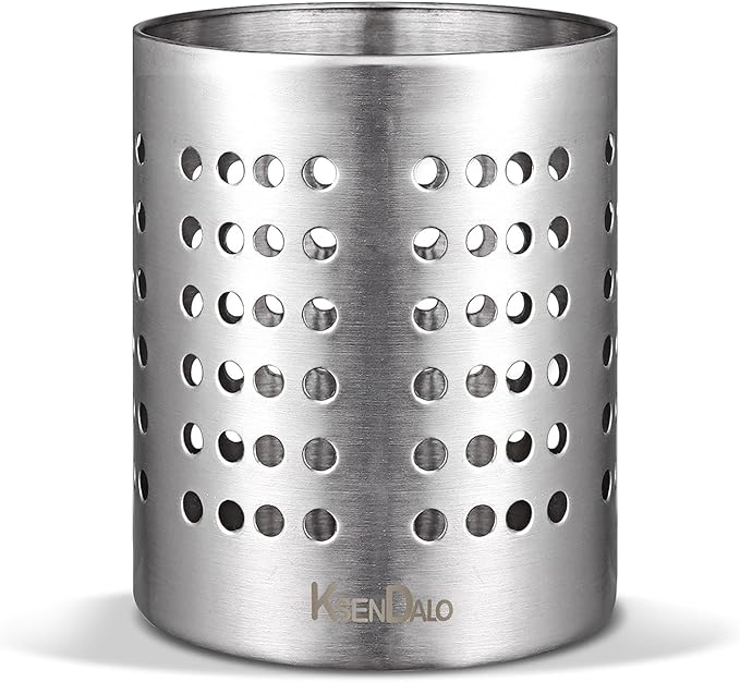 KSENDALO Small Stainless Steel Utensil Holder, SUS304 Silverware Utensil Drying Rack, Utility Sturdy Home Kitchen Daily Use Utensil Drainer for Countertop, Silver (5.32inch Tall) by KSENDALO