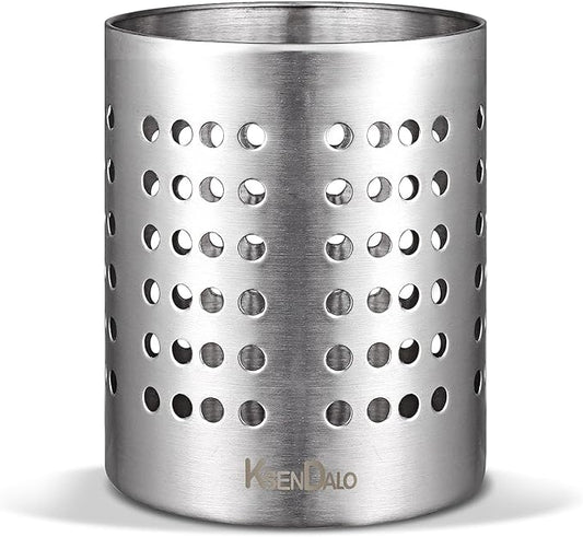 KSENDALO Small Stainless Steel Utensil Holder, SUS304 Silverware Utensil Drying Rack, Utility Sturdy Home Kitchen Daily Use Utensil Drainer for Countertop, Silver (5.32inch Tall) by KSENDALO