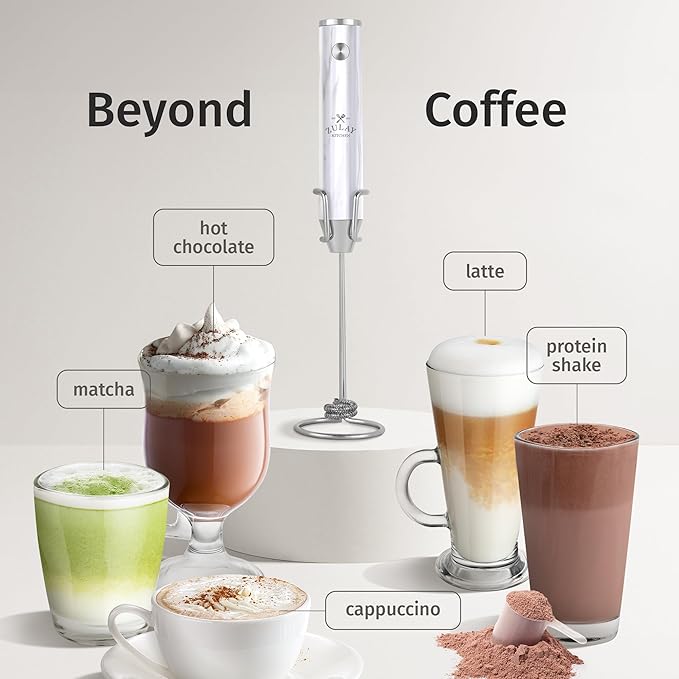 Zulay Kitchen Rechargeable Milk Frother Handheld Lux - Powerful 2-Speed Motor, Waterproof, 2000mAh Battery - Drink Mixer for Latte, Cappuccino, Matcha & Protein Powder - White Marble - Image 3