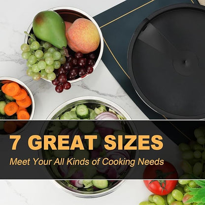 Hunnycook 7 Piece Mixing Bowls with Lids Set - Mixing Bowls Stainless Steel Bowls for Kitchen Baking, Size 0.7, 1.1, 1.5, 2.1, 3.5, 4, 4.5QT, Baking Bowl for Food Preparation, Mixing and Serving Foods - Image 4