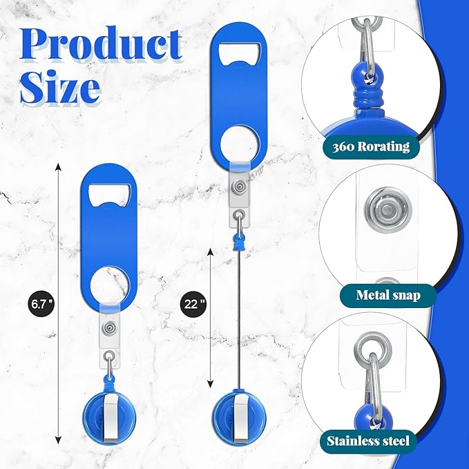 Honoson 8 Pieces Retractable Bottle Opener Bartender Flat Beer Opener with Round Badge Reel Clips Holder for Kitchen Restaurant Home Supplies Party Gifts (Classic,Assorted Color) - Image 2