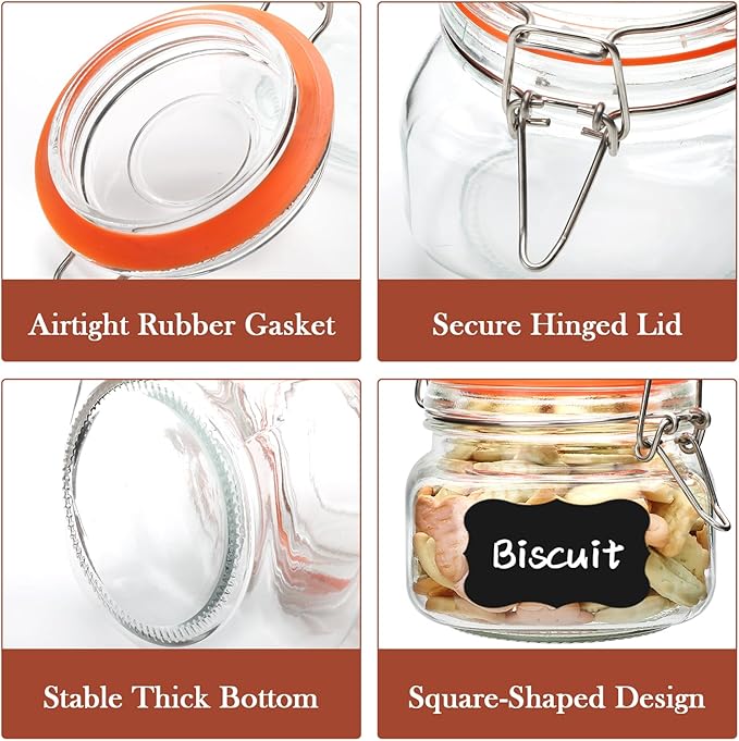 16 oz Glass Jars With Airtight Lids And Leak Proof Rubber Gasket,Wide Mouth Mason Jars With Hinged Lids For Kitchen,Glass Storage Containers 6 Pack - Image 3