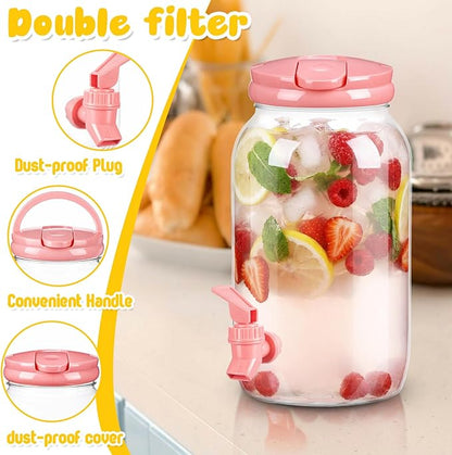 Havawish 2 Pcs 1 Gallon Plastic Beverage Dispenser with Spigot Clear Summer Kitchen Fridge Drink Dispenser for Parties Lemonade Juice Tea Beer Cold Water(Pink,Cylinder)