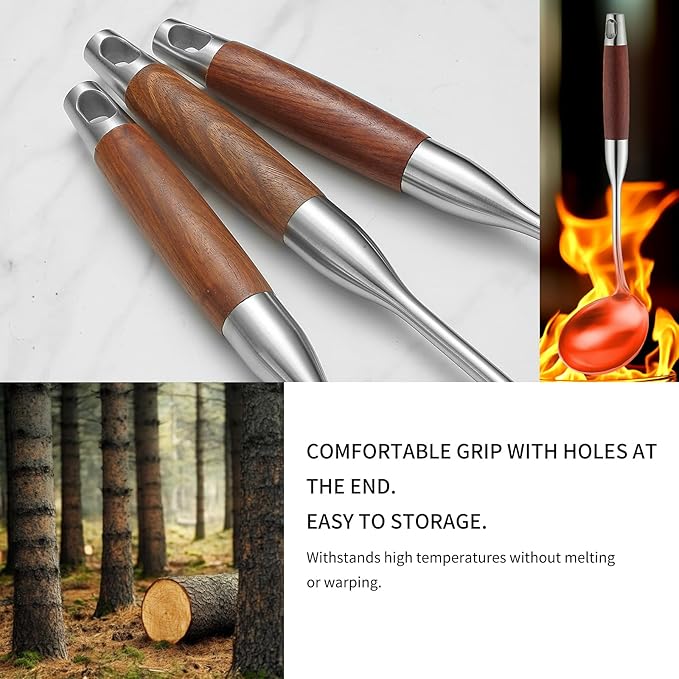 Izurok 18/10 Stainless Steel Kitchen Utensils Set,6 Piece Cooking Utensils With Wood Handle,Heat Resistant Kitchen Tool Set With Spatula, Spoon, Ladle, Skimmer, Slotted Spoon, Pasta - Image 5