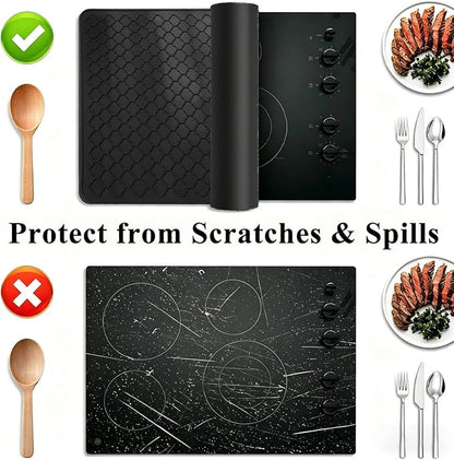 Silicone Stove Top Cover for Electric Stove- Range Covers for Electric Stove,Silicone XXL Dish Drying Mat, Glass Cooktop Covers Flat RV Range top Mats (Black, 20"x28")