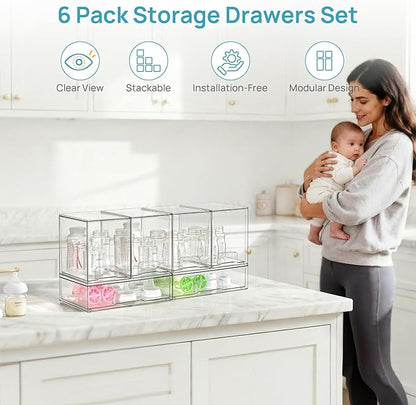 Vtopmart 6 Pack Baby Bottle Organizer Set, Stackable Storage Drawers Ideal for Kichen Countertop, Vanity, Bathroom, Cabinet, Pantry Organization - Image 3