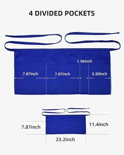 Argstar 2 Pack Server Apron with 4 Pockets, Waitress Waiter Waist WaterDrop Resistant Short Aprons