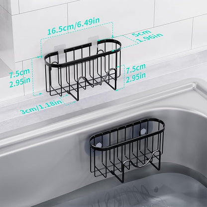 HapiRm Multifunctional Sponge Holder with Unique M-Shaped, Two Installation Methods Kitchen Sink Organizer, Rustproof Stainless Steel Sink Caddy -Black（2-Pack） - Image 7