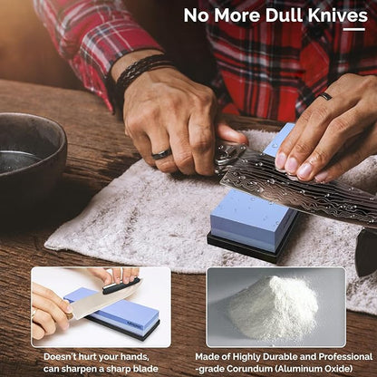 Intelitopia Complete Knife Sharpening Stone Set – Dual Grit Whetstone 400/1000 3000/8000 Knife Sharpener with Leather Strop, Flattening Stone, Bamboo Base, 3 Non-slip Rubber Bases & Angle Guide - Image 3