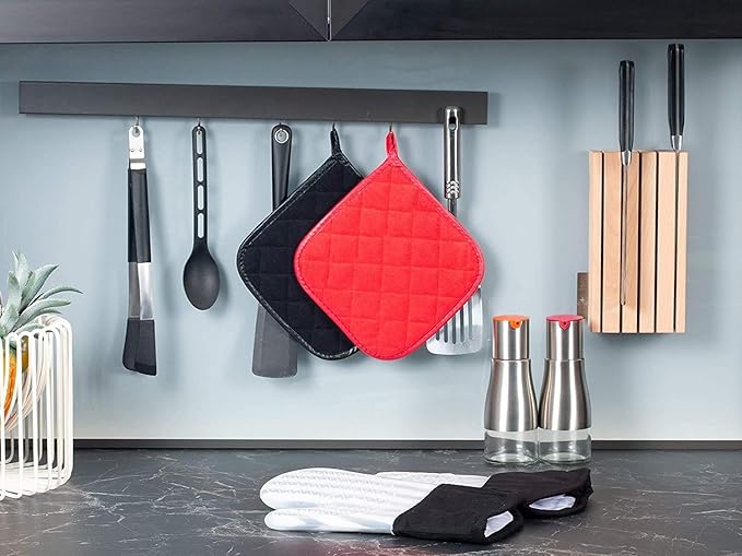 Pot Holders Cotton Made Machine Washable Heat Resistant Potholder, Pot Holder, Hot Pads, Trivet for Cooking and Baking (5, Red) - Image 4