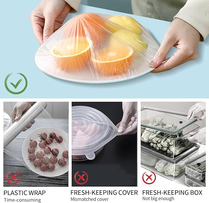 Homelove Plastic Bowl Covers Dish Cover Food Cover, 200pcs Reusable Elastic Stretch Fresh Keeping Covers, Kitchen Dining Cookware Canning Lids Food Bags, Universal Kitchen Plastic Wrap [Colorful] - Image 4