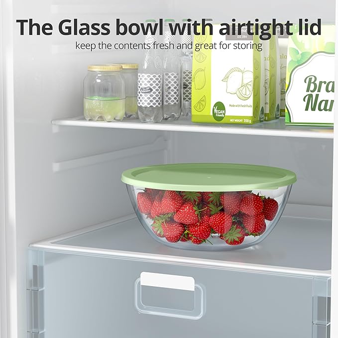 Extra Large Glass Mixing Bowls Clear Glass Salad Cooking Bowls for Kitchen Salad Bread Storage (4.7Qt) - Image 5