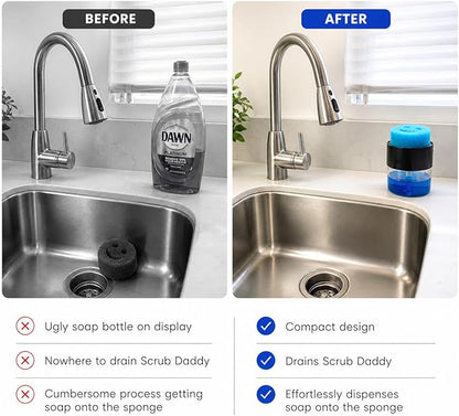 OVVE HOME® Dish Soap Dispenser with Sponge Holder - Compatible with Scrub Daddy | Kitchen Sink Organizer, Soap Dispensing Sponge Holder - Image 5